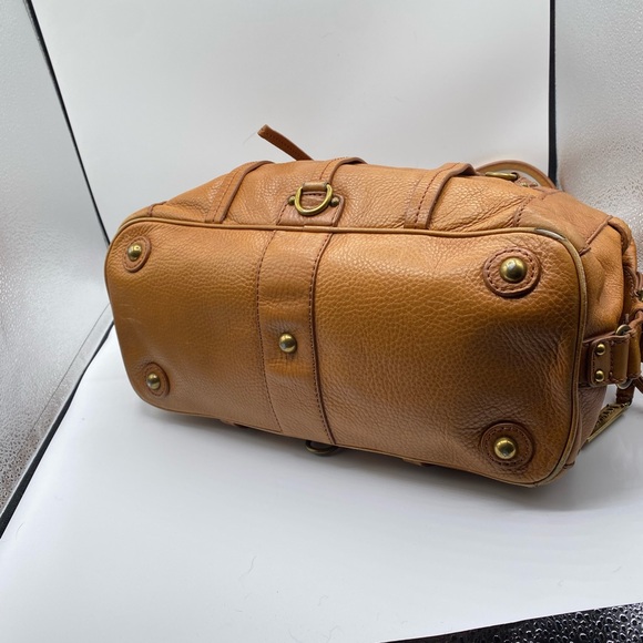 Lockheart satchel bag HEAVY pebbled leather tan brown w multi pockets Preowned - Picture 11 of 11